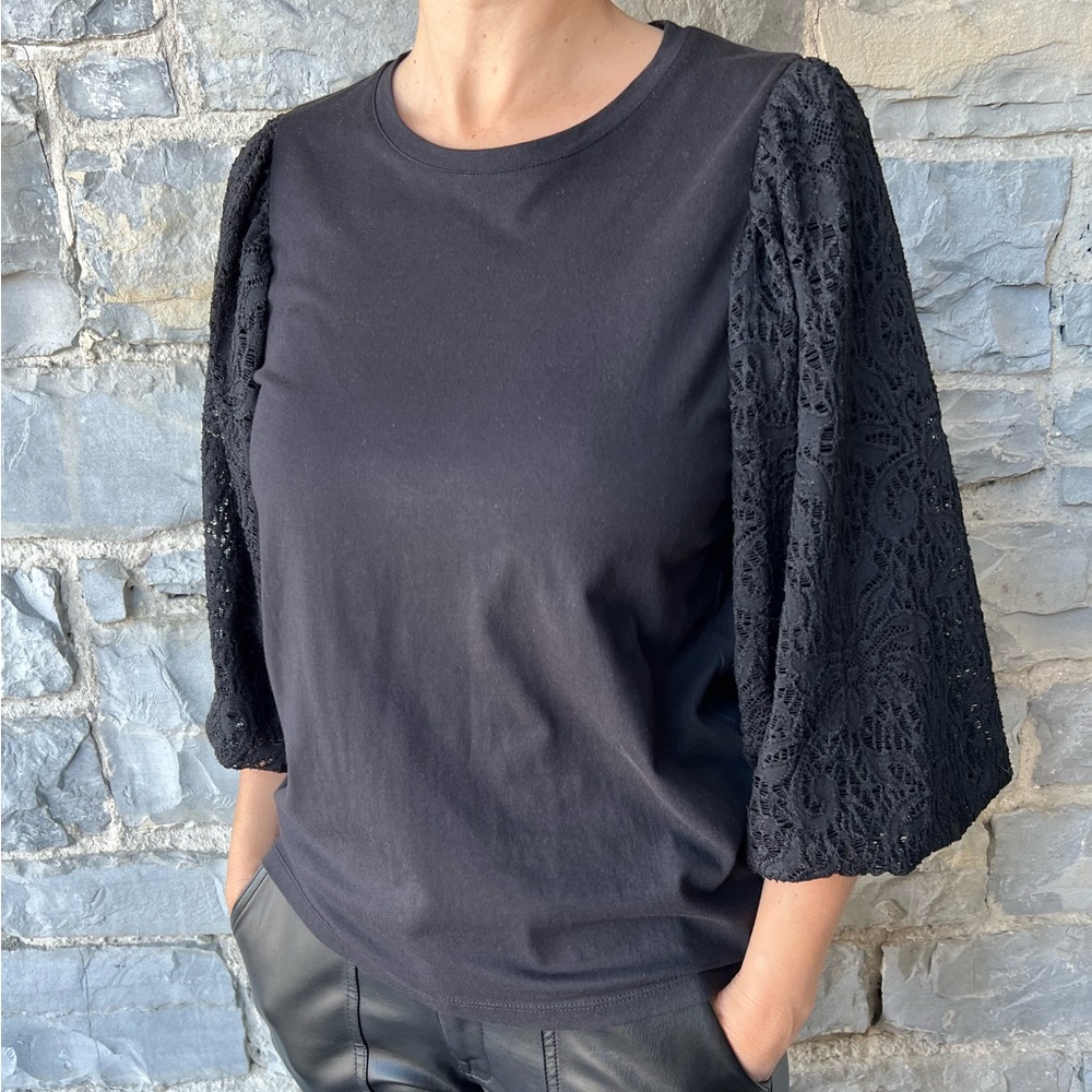 InWear Black Top with Lace Sleeves